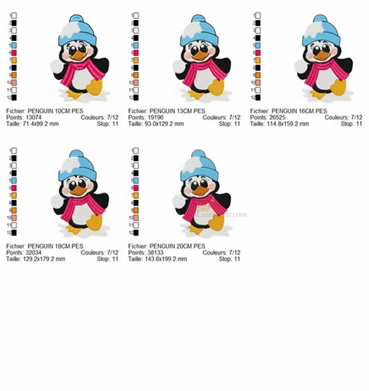 Pengouin-amusant-5-tailles-Motif-de-Broderie-Machine