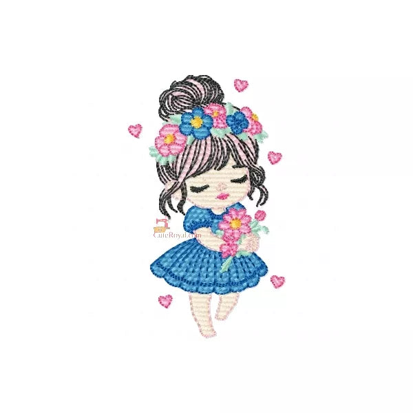 Princesse Florale Broderie Machine - Couronne & Bouquet - Motif Enfant Fille