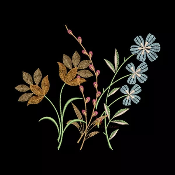 Fleurs_splendides_beautes_orange_beige_bleu_vert _Motif de broderie machine - CuteRoyal.com