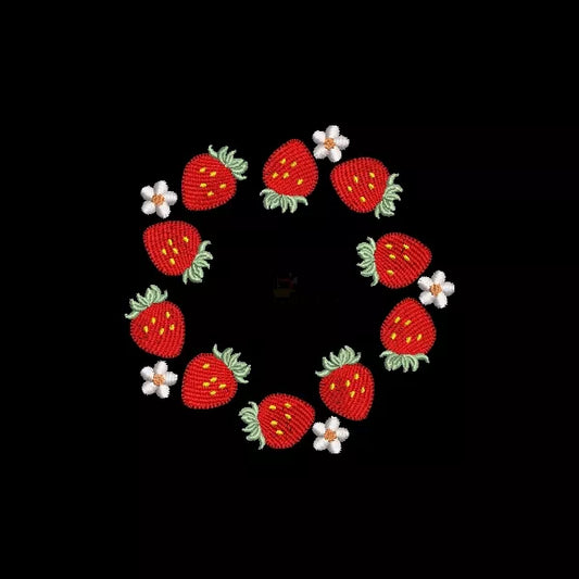 Strawberry flower wreath machine embroidery design – embroidered sample