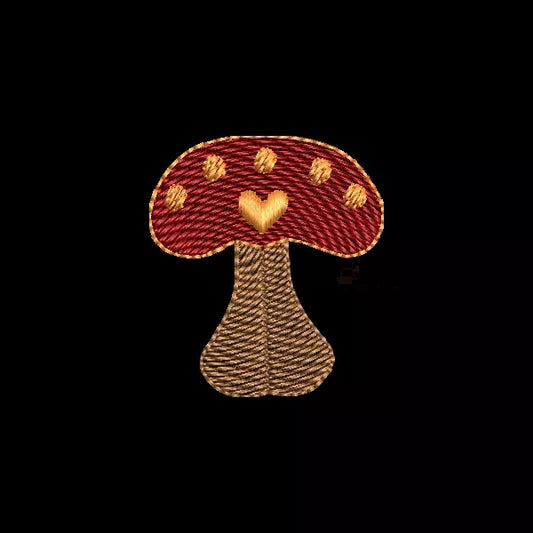 Mushroom heart machine embroidery design – embroidered sample