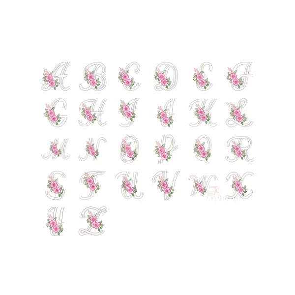 Alphabet-blanc-avec-fleurs-rose-motifs-de-broderie-machine