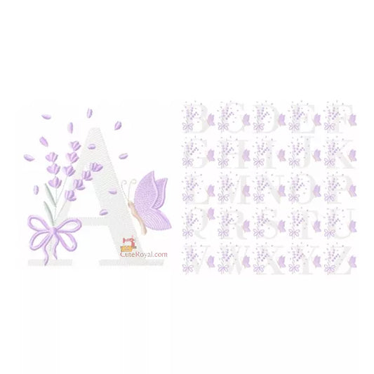 Alphabet Lavande Papillon Broderie Machine - 26 Lettres 4 Tailles - Style Provençal