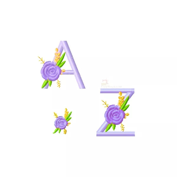 Alphabet-floral-A-Z-et-une-Rose-Motif-de-broderie-machine