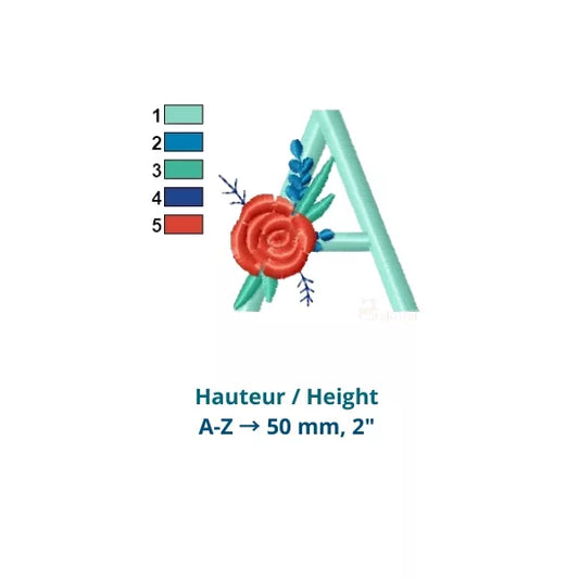 Alphabet-Monogramme-A-Z-avec-une-rose-5-couleurs-hauteur-50mm-motif-broderie-machine-CuteRoyal.com-CR1005