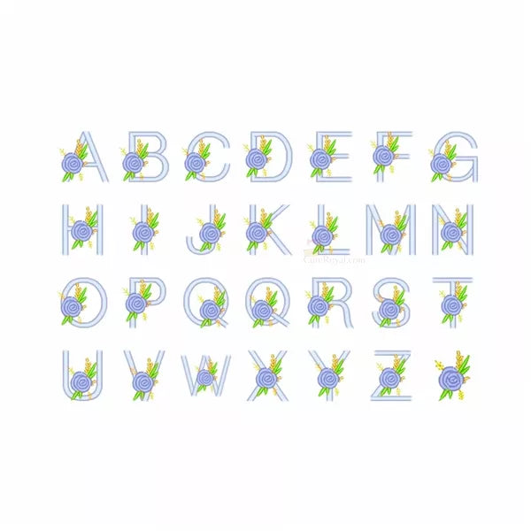Alphabet-floral-de-A-à-Z-et-une-Rose-Motif-de-broderie-machine