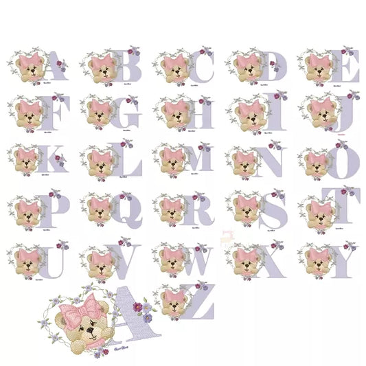 Alphabet complet de A à Z - Ourson fille - Motif broderie machine-CR10058