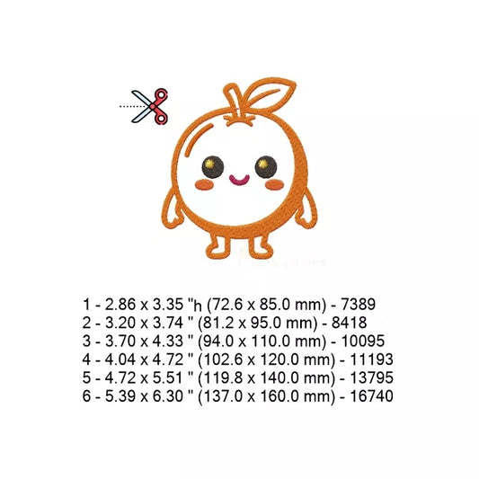Fiche technique – Appliqué fruit kawaii : dimensions, nombre de points.