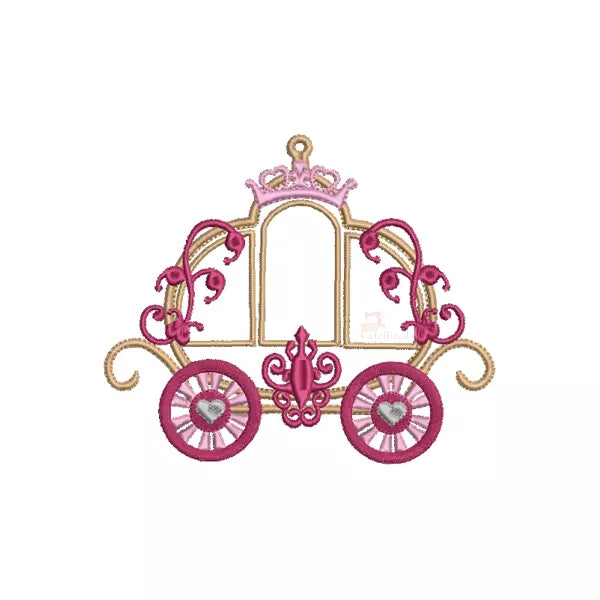 Carrosse-de-princesse-Rose-et-Or-Applique-Broderie-Machine