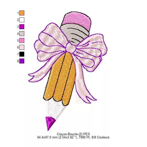 Crayon avec Boucle - 3 Tailles - Motifs de Broderie Machine