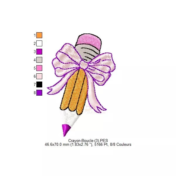Crayon avec Boucle - 3 Tailles - Motifs de Broderie Machine