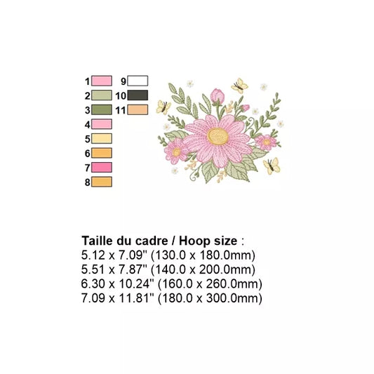 Fleur-geante-et-papillons-fiche-technique-couleurs-et-dimensions-motif-de-broderie-machine-CR10164