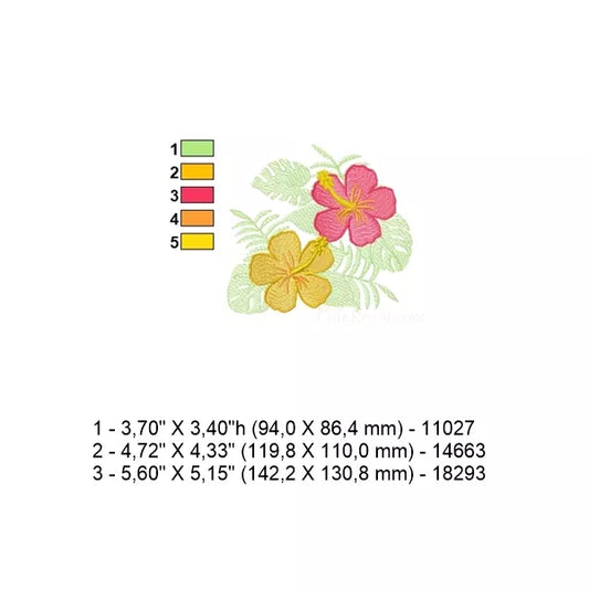Fiche technique – Fleur tropicale hibiscus CR10112-57 : couleurs, dimensions et nombre de points.