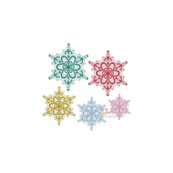 Flocon de Neige vert rouge or bleu rose Élégant #5A (5 Tailles) - Motif Broderie Machine