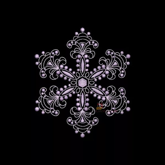 Flocon de Neige Rose Élégant #5F (5 Tailles) - Motif Broderie Machine