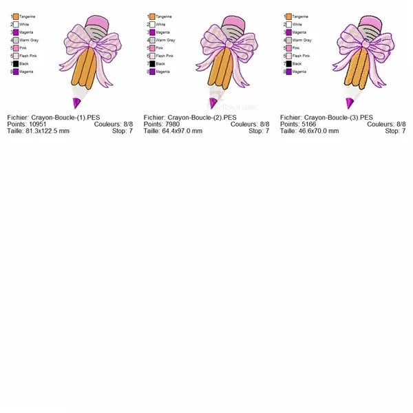 Crayon avec Boucle - 3 Tailles - Motifs de Broderie Machine