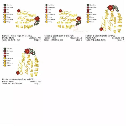 Info-Tailles-Silent-Night-Holy-Night-All-is-Calm-All-is-Bright-et-Poinsettia-Motif-de-Broderie-Machine-de-Noel