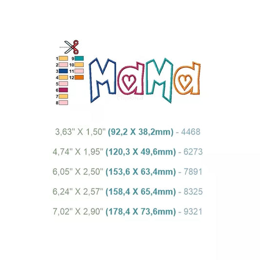 Mama-applique-bleu-rouge-vert-orange-12-changements-couleurs-5-tailles-motif-broderie-broderie-machine-CR10094