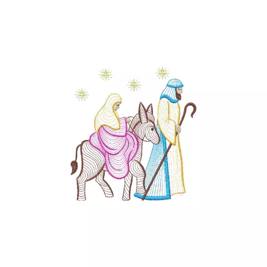 Thème crèche historique - Illustrations de Marie, Joseph, nouveaux-nés, anges, rois mages. (10 designs ondulés) - Motifs de broderie machine de Noël