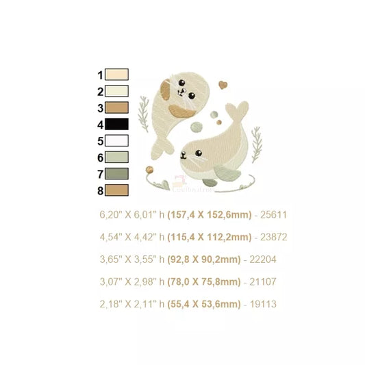 Motif-broderie-machine-ocean-phoques-et-bulle. 8 couleurs et 5 tailles.