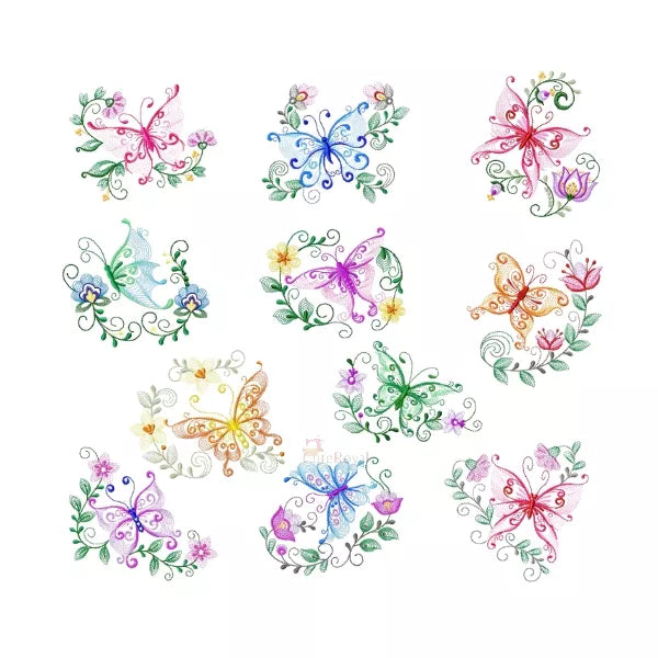 Lot De 4 Broderies Crewel Fleurs Et Papillon - 6 à 8 Pouces - Fait Main USA
