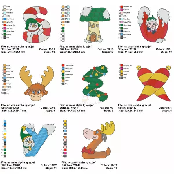 Alphabet-de-Noel-lettre-S-Z-motifs-de-broderie-machine