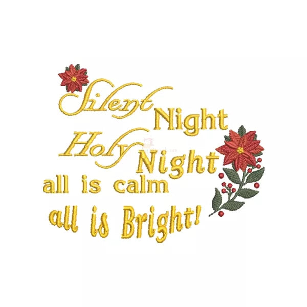 Silent-Night-Holy-Night-All-is-Calm-All-is-Bright-et-Poinsettia-Motif-de-Broderie-Machine-de-Noel