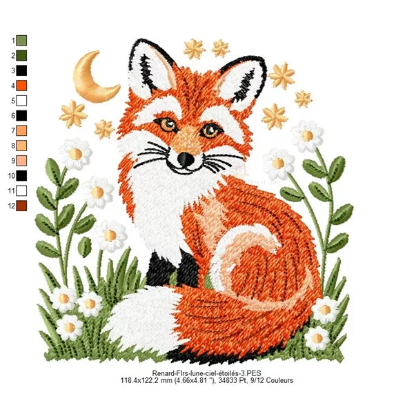 Taille-3-Renard-floral-Motif-Broderie-Machine