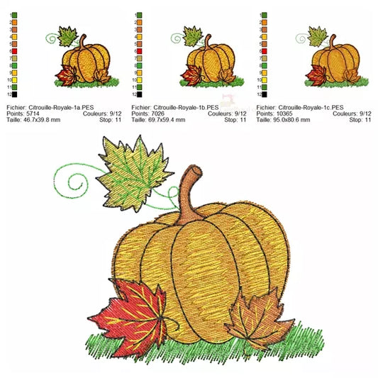 Citrouille-et-feuilles-d'Automne-3-tailles-incluses-Motif-de-broderie-machine
