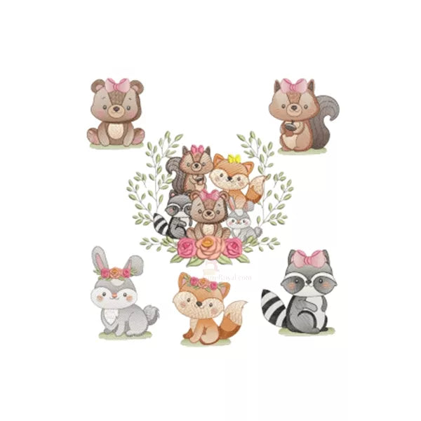 Animaux mignons de la forêt - Motifs de broderie machine safari