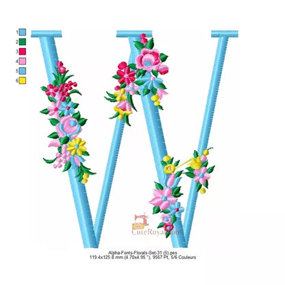 Lettre A majuscule avec des fleurs pour machine a broder
