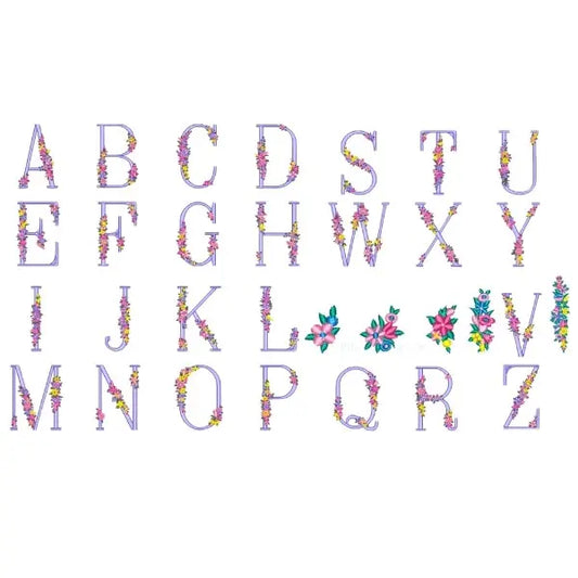 Ensemble de broderie machine : 26 alphabets floraux et 5 motifs de fleurs.