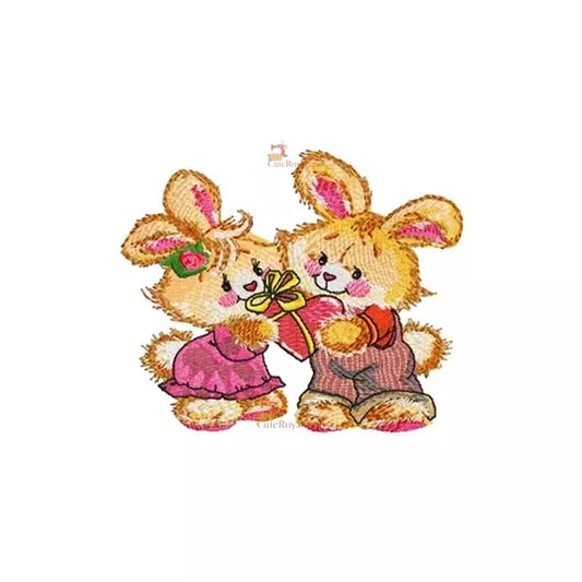 Lapins Tendres Broderie Machine - Cadeau Cœur - 3 Tailles - Motif Romantique