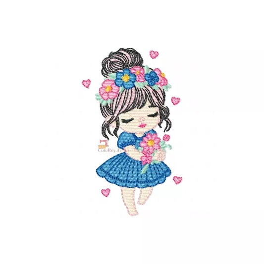 Princesse Florale Broderie Machine - Couronne & Bouquet - Motif Enfant Fille