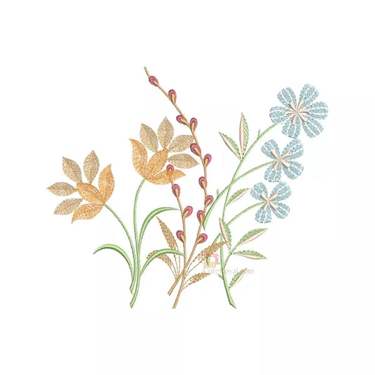 Fleurs_splendides_beautes_orange_beige_bleu_vert _Motif de broderie machine - CuteRoyal.com