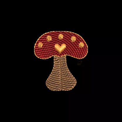Mushroom heart machine embroidery design – embroidered sample
