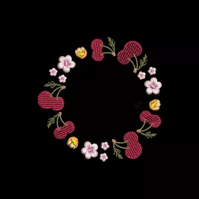 Motif de broderie machine couronne de cerises rouges et fleurs de cerisier – embroidery design cherry wreath 