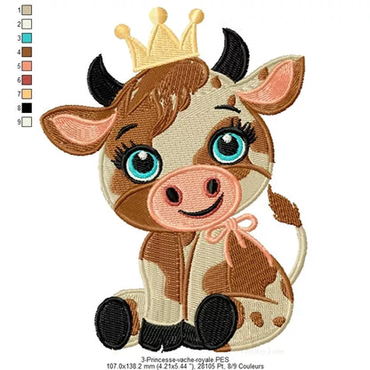 3-Info-taille-et-couleurs-Princesse-vache-royal-motif-de-broderie-machine-animal-CR10067
