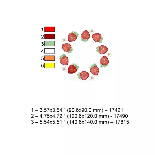 Fiche technique motif couronne de fraises – couleurs, points et tailles