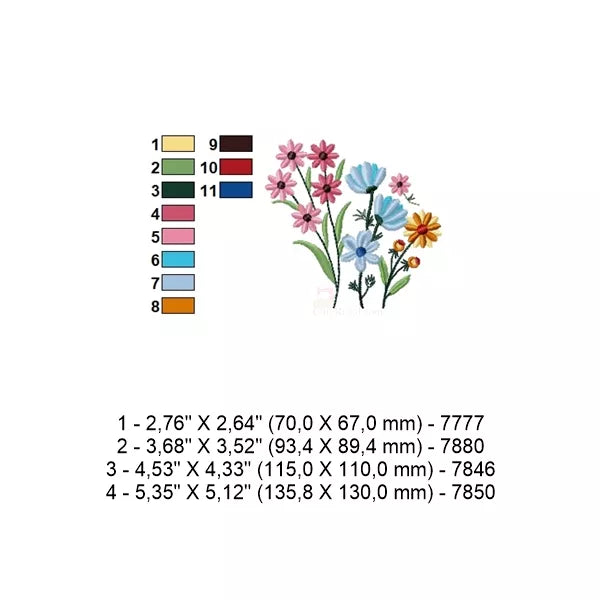 Motif-broderie-machine-bouquet-de-fleurs-sauvages-wildflower-embroidery design-4 tailles-Fichier-numérique.