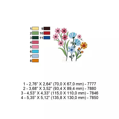 Motif-broderie-machine-bouquet-de-fleurs-sauvages-wildflower-embroidery design-4 tailles-Fichier-numérique.