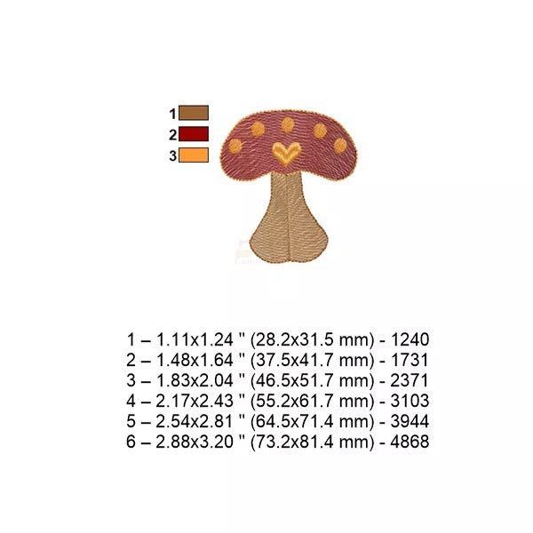 Fiche technique motif champignon cœur – couleurs, points et tailles