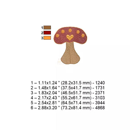 Fiche technique motif champignon cœur – couleurs, points et tailles