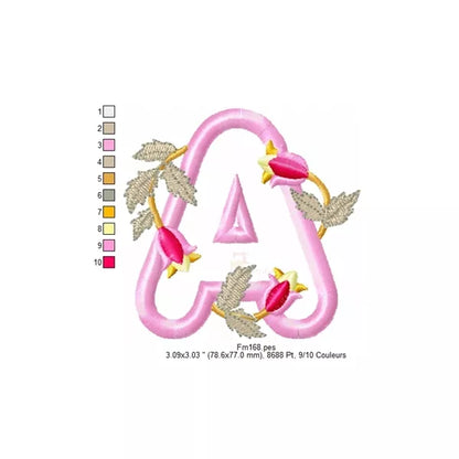 Motifs-broderie-machine-d'appliqués-lettre-A-avec-fleurs-CuteRoyal-CR10144Z8
