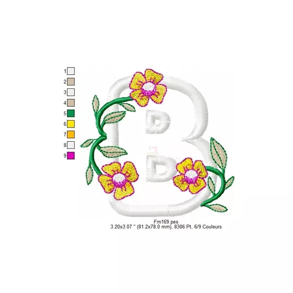 Motifs-broderie-machine-d'appliqués-lettre-B-avec-fleurs-CuteRoyal-CR10144Z8