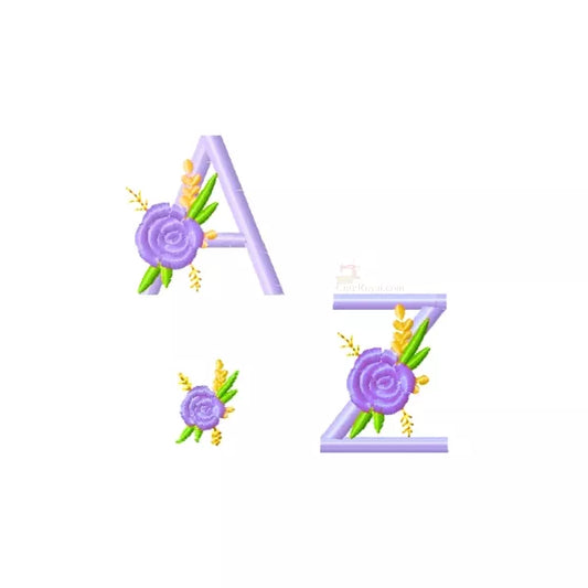 Alphabet-floral-A-Z-et-une-Rose-Motif-de-broderie-machine