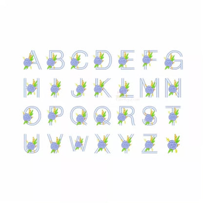 Alphabet-floral-de-A-à-Z-et-une-Rose-Motif-de-broderie-machine