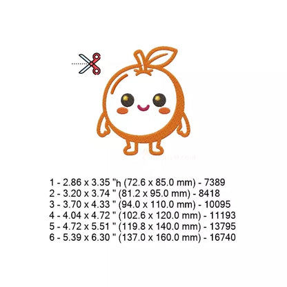 Fiche technique – Appliqué fruit kawaii : dimensions, nombre de points.
