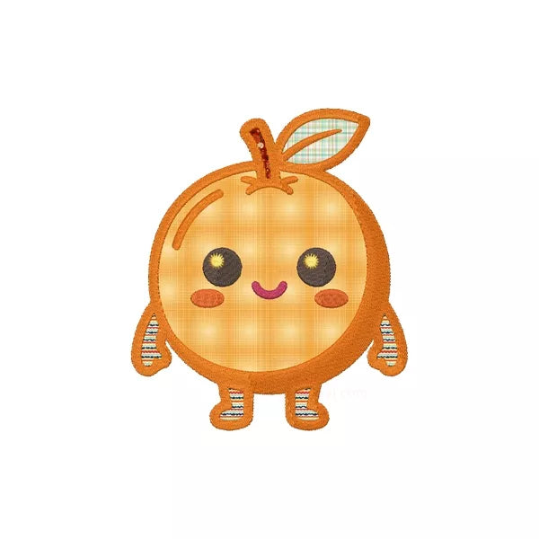 Motif de broderie machine – Appliqué fruit kawaii, rendu brodé sur fond blanc.