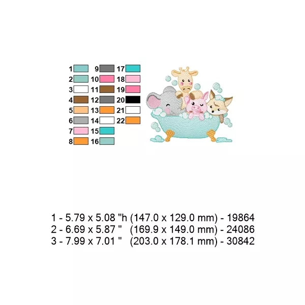 Bain-safari-elephant-girafe-cochon-renard-fiche-technique-couleurs-dimensions-et-nombres-de-points.